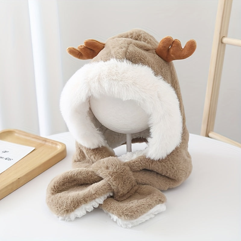 YFA Winter Antlers Baby Hat With Scarf For 5-10 Y Children