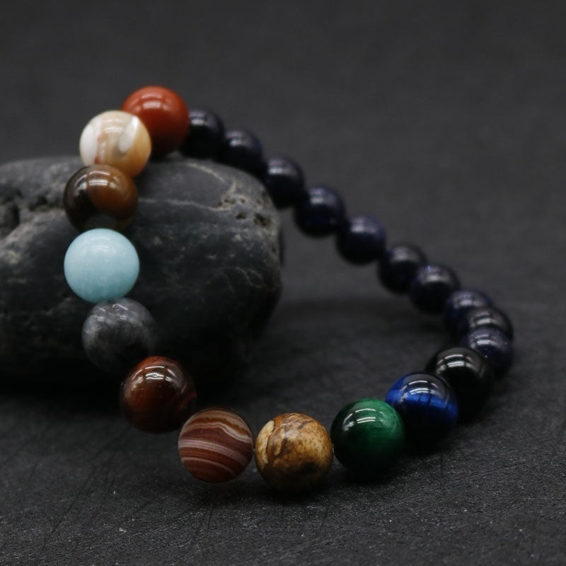 YFA Eight Planets Beaded Bracelet/Men's Natural Stone Cosmic Yoga Chakra Solar Bracelet/Handmade Bohemian Natural Stones Bracelet