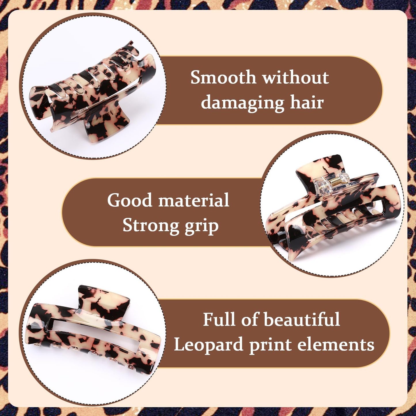 YFA 4Pcs Tortoise Hair Claw Clips, Acetate Hair Claw Clip Acrylic French Hair Banana Barrettes Jaw Clips, Stylish Hair Accessories For Women