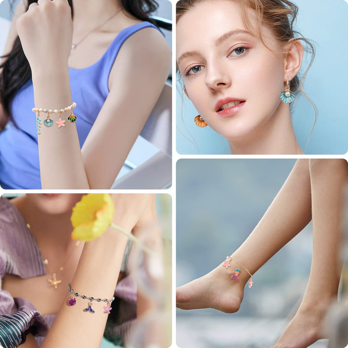YFA 120 Pieces Of Ocean-themed Sea Jewelry For Jewelry Making, Gold Enamel Assorted Starfish And Shell Pendants Can Be Made Into Necklaces, Earrings, Bracelets.