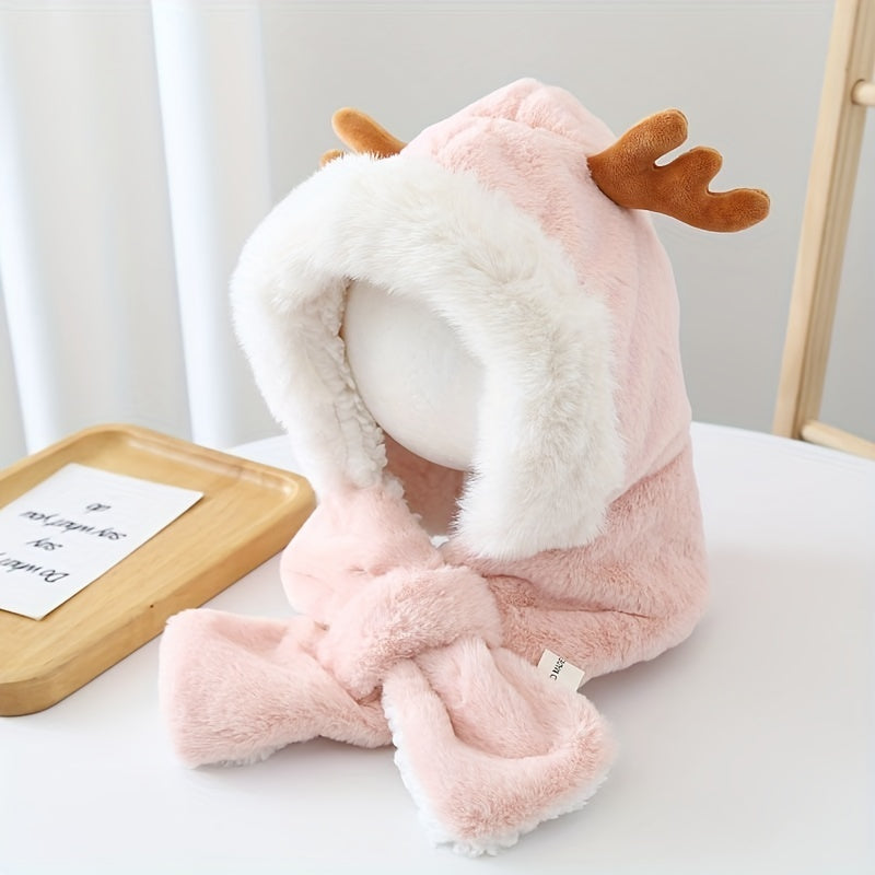 YFA Winter Antlers Baby Hat With Scarf For 5-10 Y Children