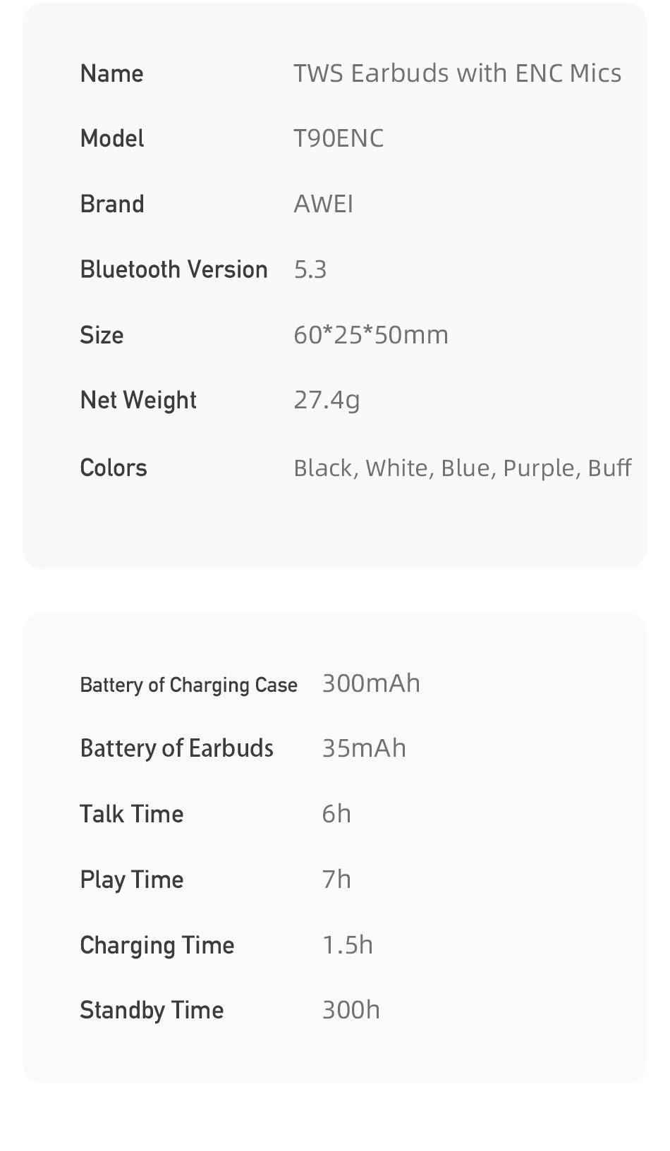 YFA AWEI ENC In-ear Semi-in-ear Noise Cancelling Bluetooth Headphones