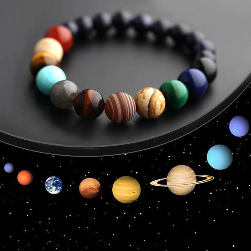 YFA Eight Planets Beaded Bracelet/Men's Natural Stone Cosmic Yoga Chakra Solar Bracelet/Handmade Bohemian Natural Stones Bracelet