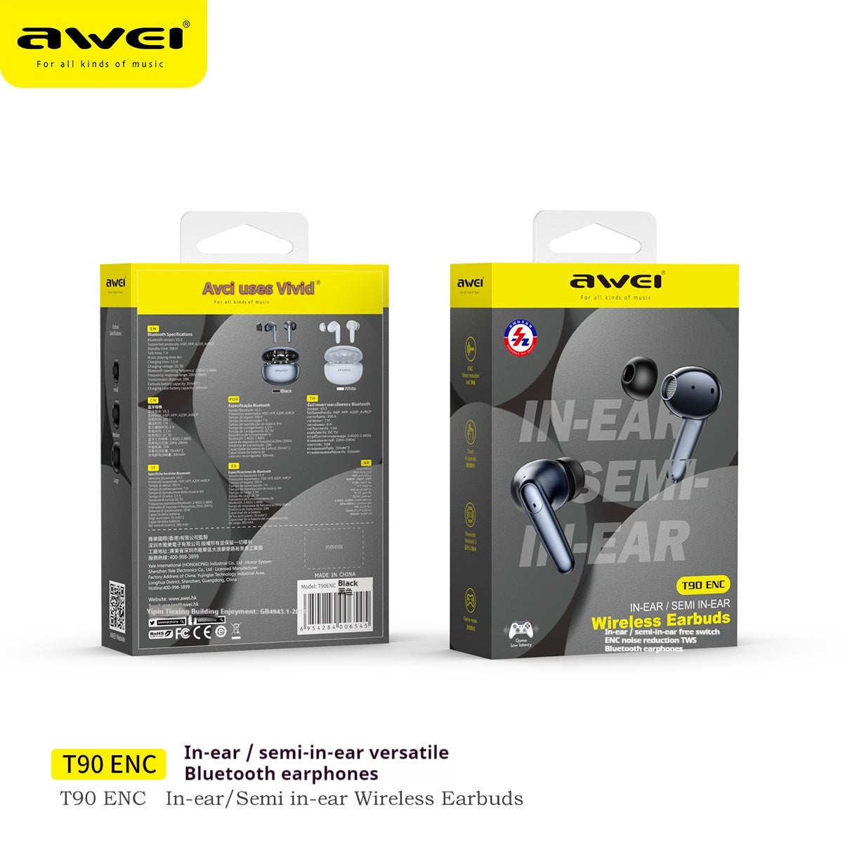 YFA AWEI ENC In-ear Semi-in-ear Noise Cancelling Bluetooth Headphones