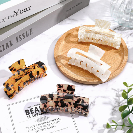 YFA 4Pcs Tortoise Hair Claw Clips, Acetate Hair Claw Clip Acrylic French Hair Banana Barrettes Jaw Clips, Stylish Hair Accessories For Women