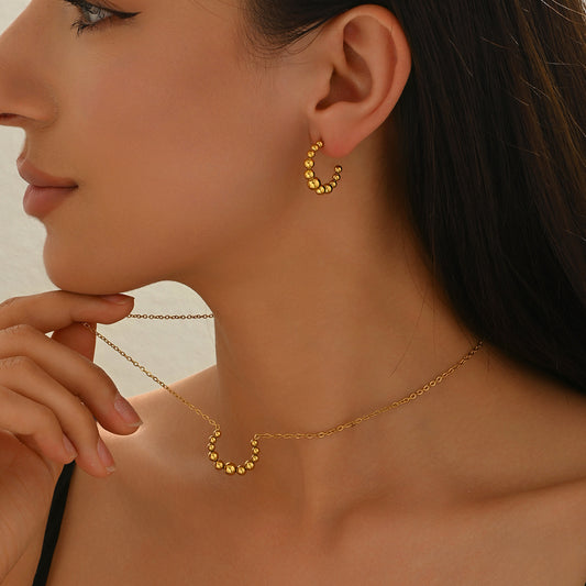 YFA Golden Jewelry Set - Crescent Pendant Necklace & Earrings, Minimalist Metal Accessories