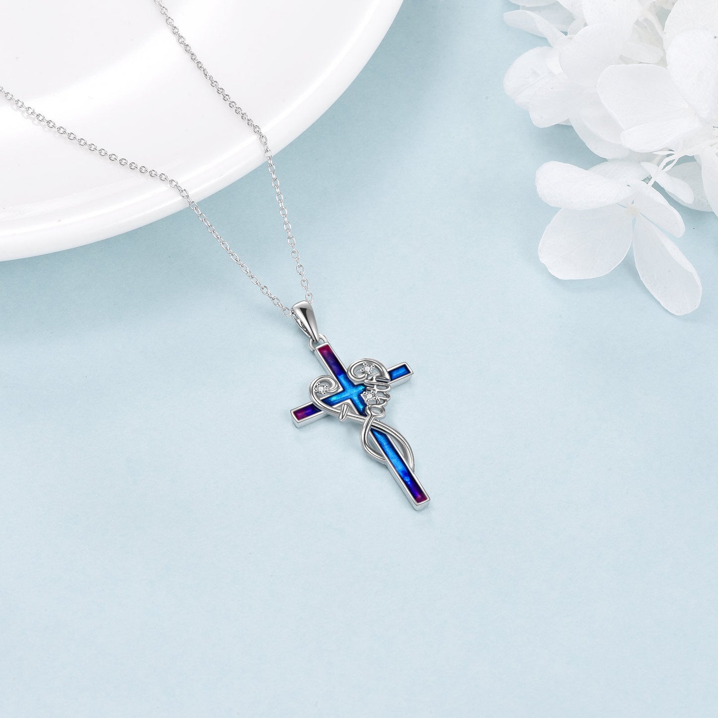 YFA Sterling Silver Women Religious Cross Pendant Necklace Jewelry