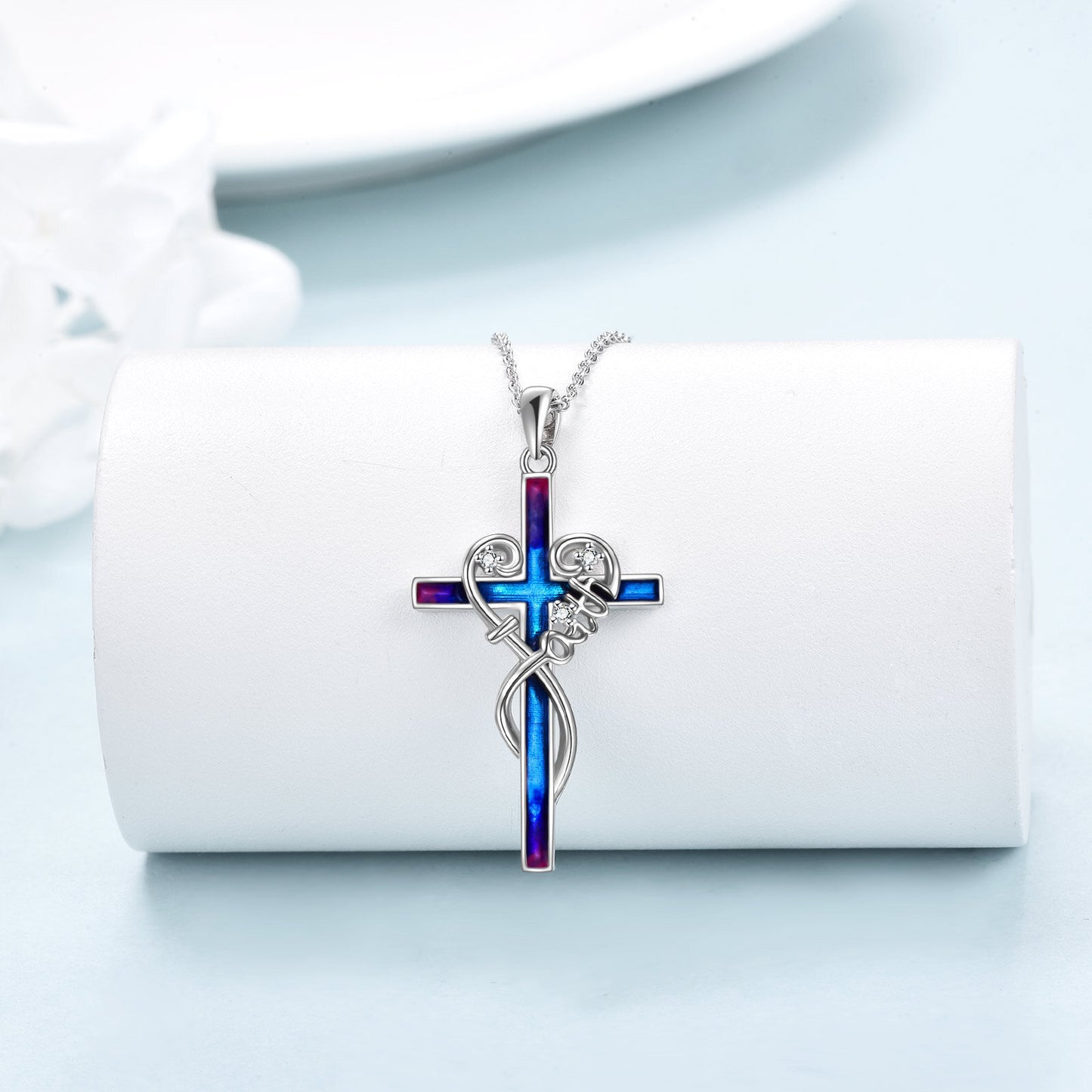 YFA Sterling Silver Women Religious Cross Pendant Necklace Jewelry