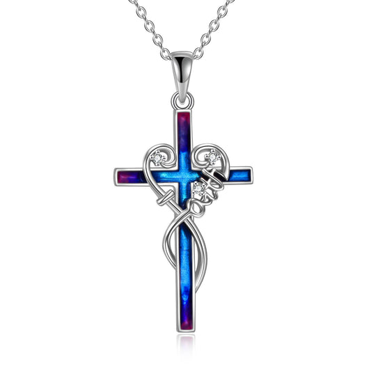 YFA Sterling Silver Women Religious Cross Pendant Necklace Jewelry