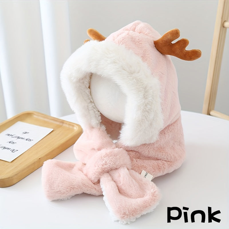 YFA Winter Antlers Baby Hat With Scarf For 5-10 Y Children