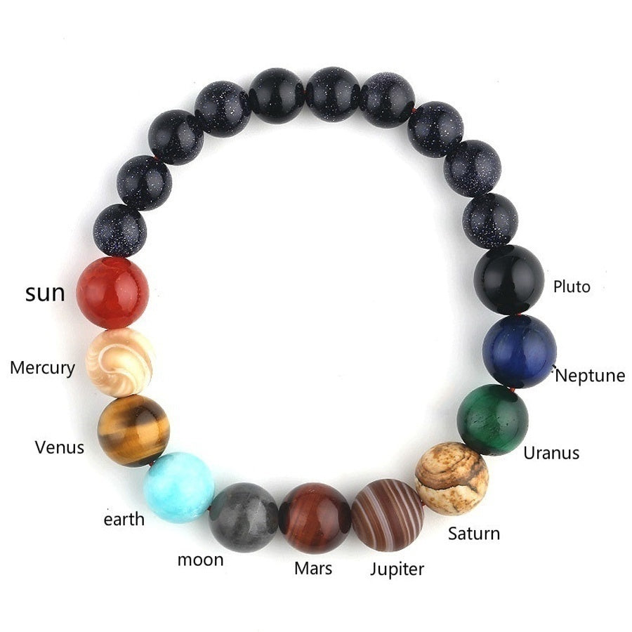 YFA Eight Planets Beaded Bracelet/Men's Natural Stone Cosmic Yoga Chakra Solar Bracelet/Handmade Bohemian Natural Stones Bracelet