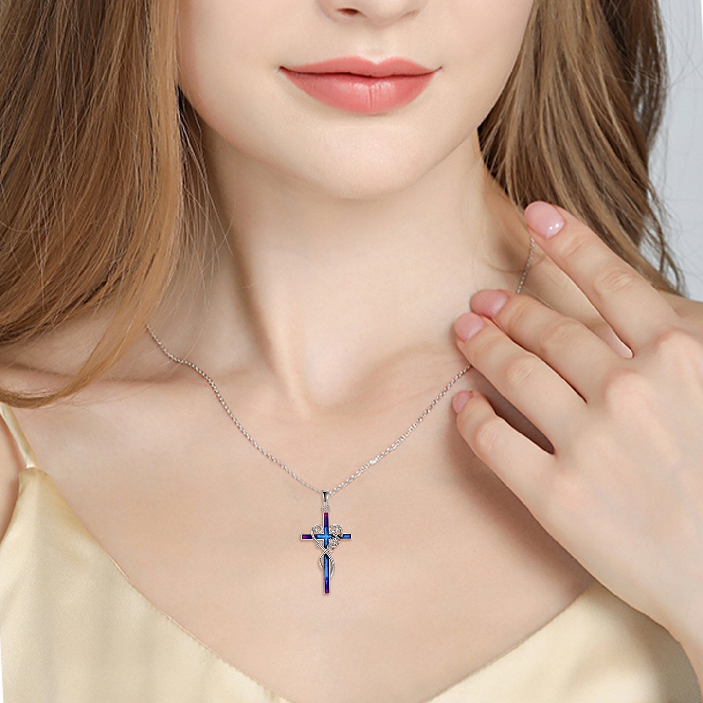 YFA Sterling Silver Women Religious Cross Pendant Necklace Jewelry