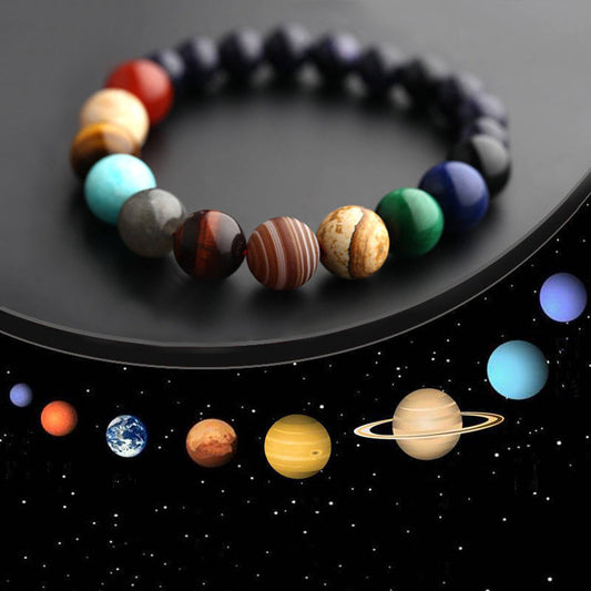 YFA Eight Planets Beaded Bracelet/Men's Natural Stone Cosmic Yoga Chakra Solar Bracelet/Handmade Bohemian Natural Stones Bracelet