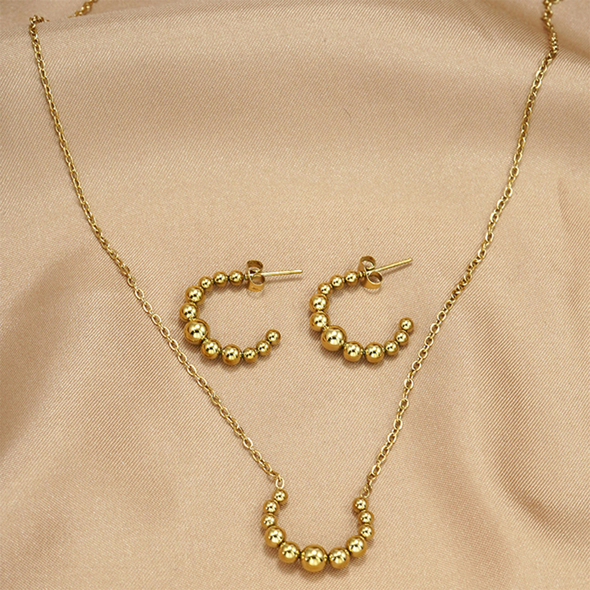 YFA Golden Jewelry Set - Crescent Pendant Necklace & Earrings, Minimalist Metal Accessories