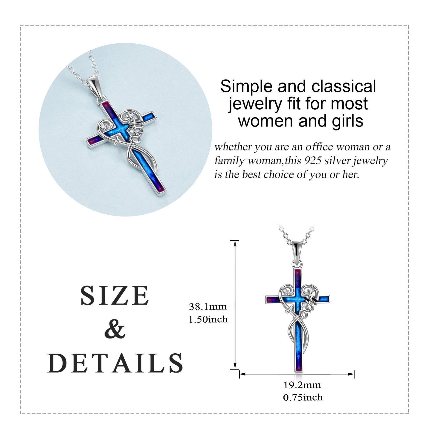 YFA Sterling Silver Women Religious Cross Pendant Necklace Jewelry