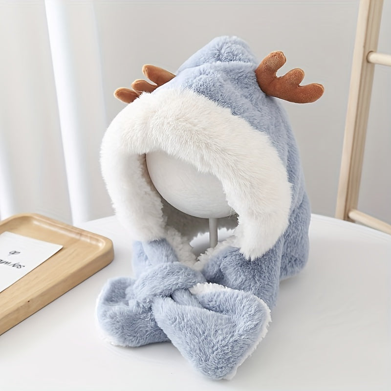 YFA Winter Antlers Baby Hat With Scarf For 5-10 Y Children