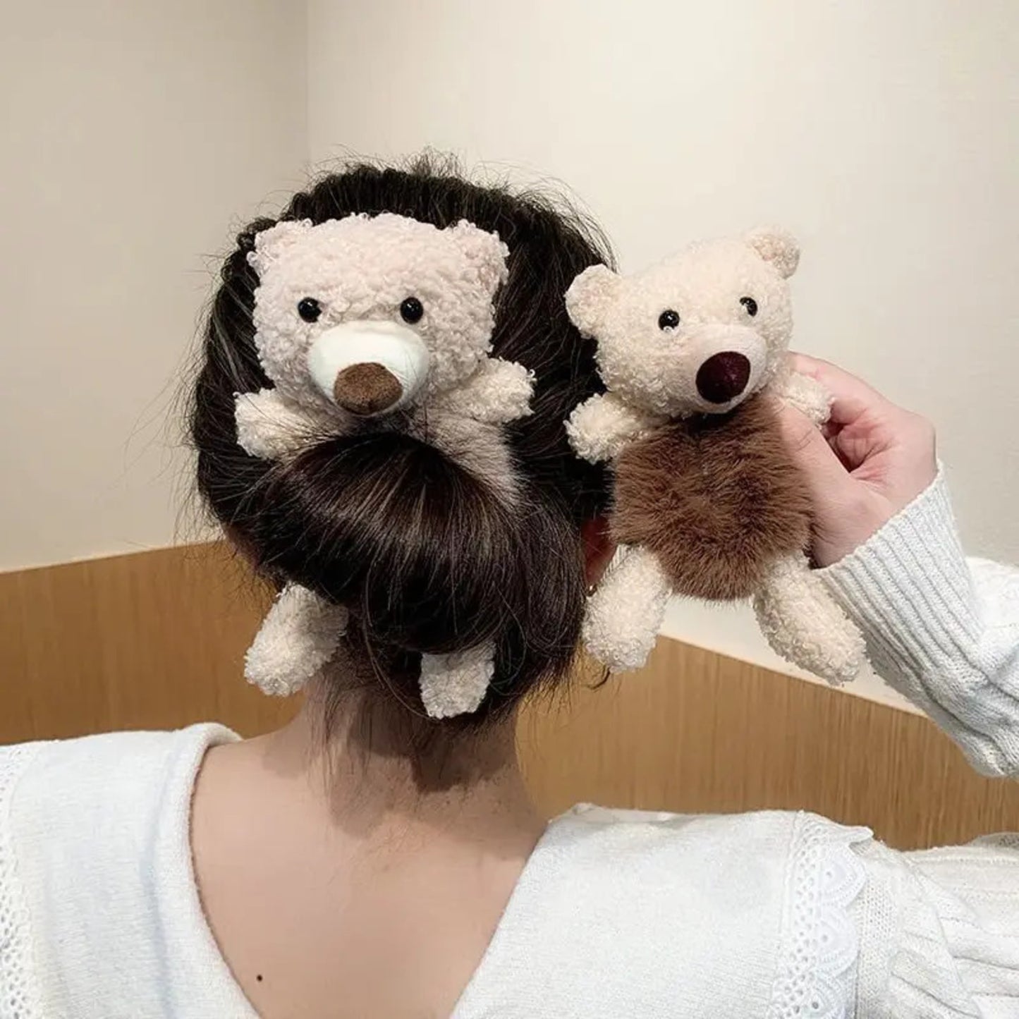 YFA Girls Scrunchies Bear and Band Rabbit Fur Hair Accessories
